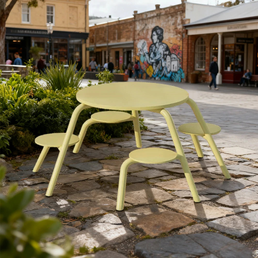 SOLARA Carbon Steel Table & Chair Set 3/4-Seater Ergonomic One-Piece Design High-Temp Coated Finish Stable Load-Bearing Structure - Yellow