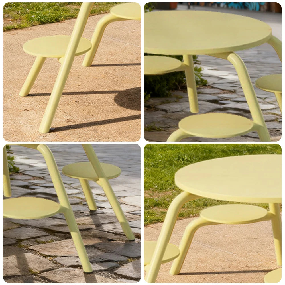 SOLARA Carbon Steel Table & Chair Set 3/4-Seater Ergonomic One-Piece Design High-Temp Coated Finish Stable Load-Bearing Structure - Yellow