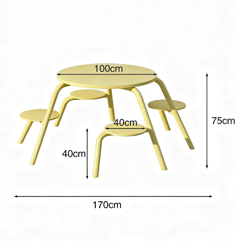 SOLARA Carbon Steel Table & Chair Set 3/4-Seater Ergonomic One-Piece Design High-Temp Coated Finish Stable Load-Bearing Structure - Yellow