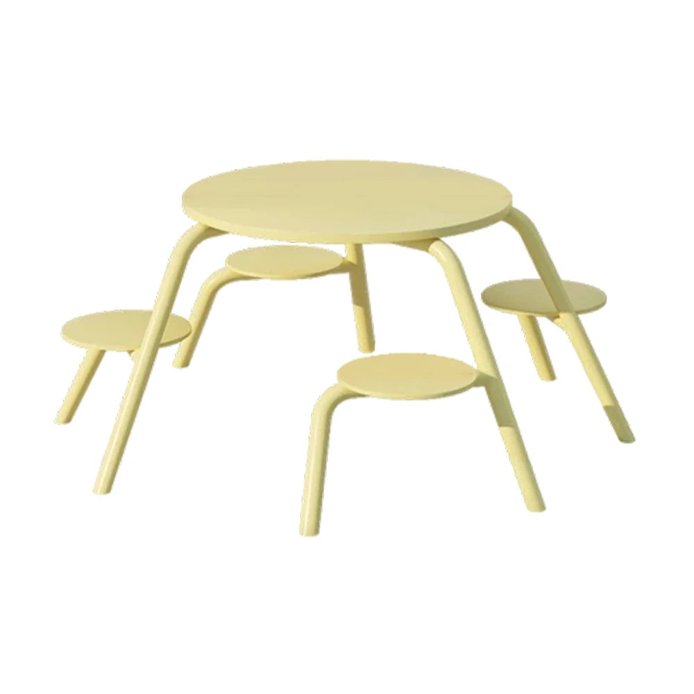 SOLARA Carbon Steel Table & Chair Set 3/4-Seater Ergonomic One-Piece Design High-Temp Coated Finish Stable Load-Bearing Structure - Yellow