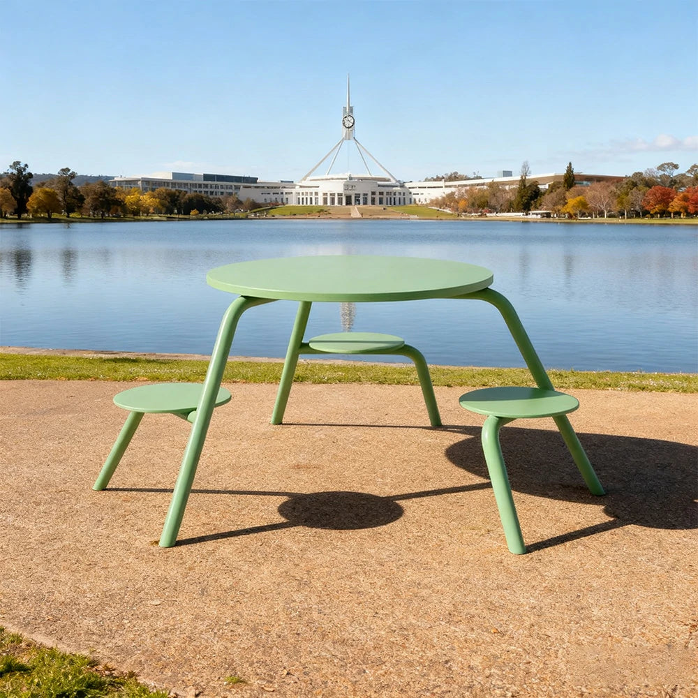 SOLARA Carbon Steel Table & Chair Set 3/4-Seater Ergonomic One-Piece Design High-Temp Coated Finish Stable Load-Bearing Structure - Green