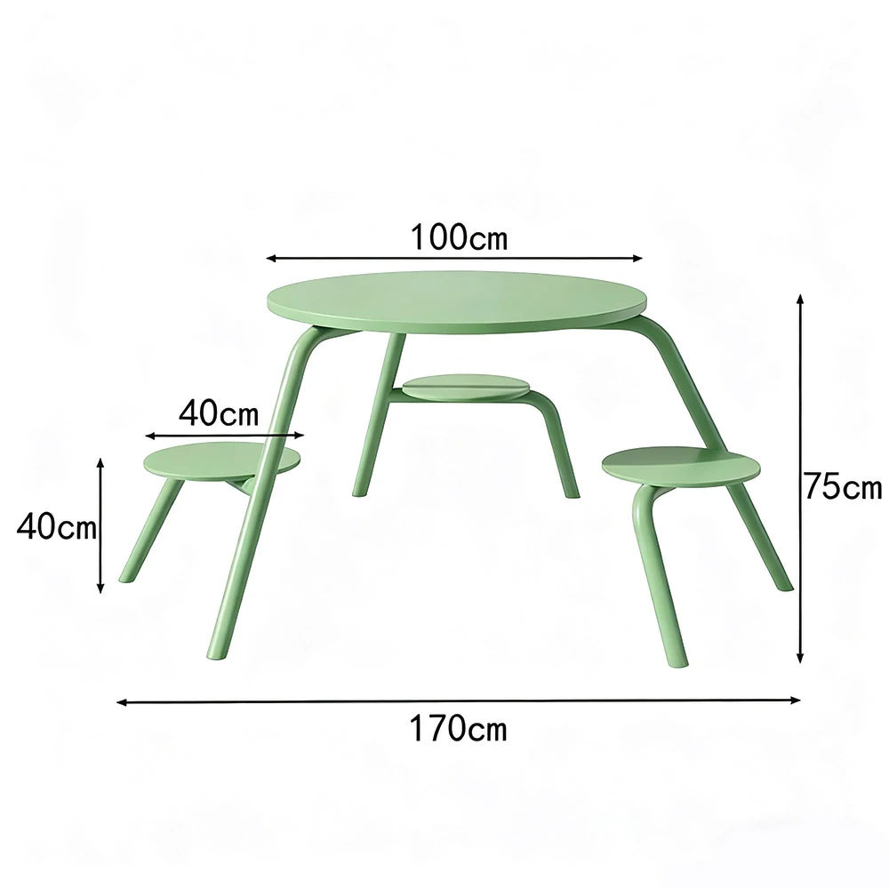 SOLARA Carbon Steel Table & Chair Set 3/4-Seater Ergonomic One-Piece Design High-Temp Coated Finish Stable Load-Bearing Structure - Green
