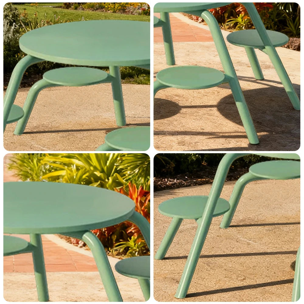 SOLARA Carbon Steel Table & Chair Set 3/4-Seater Ergonomic One-Piece Design High-Temp Coated Finish Stable Load-Bearing Structure - Green