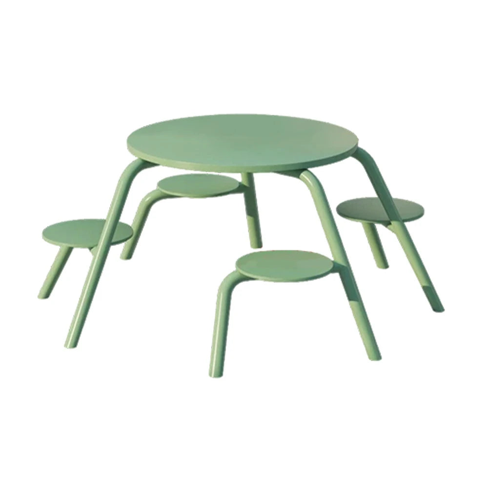 SOLARA Carbon Steel Table & Chair Set 3/4-Seater Ergonomic One-Piece Design High-Temp Coated Finish Stable Load-Bearing Structure - Green