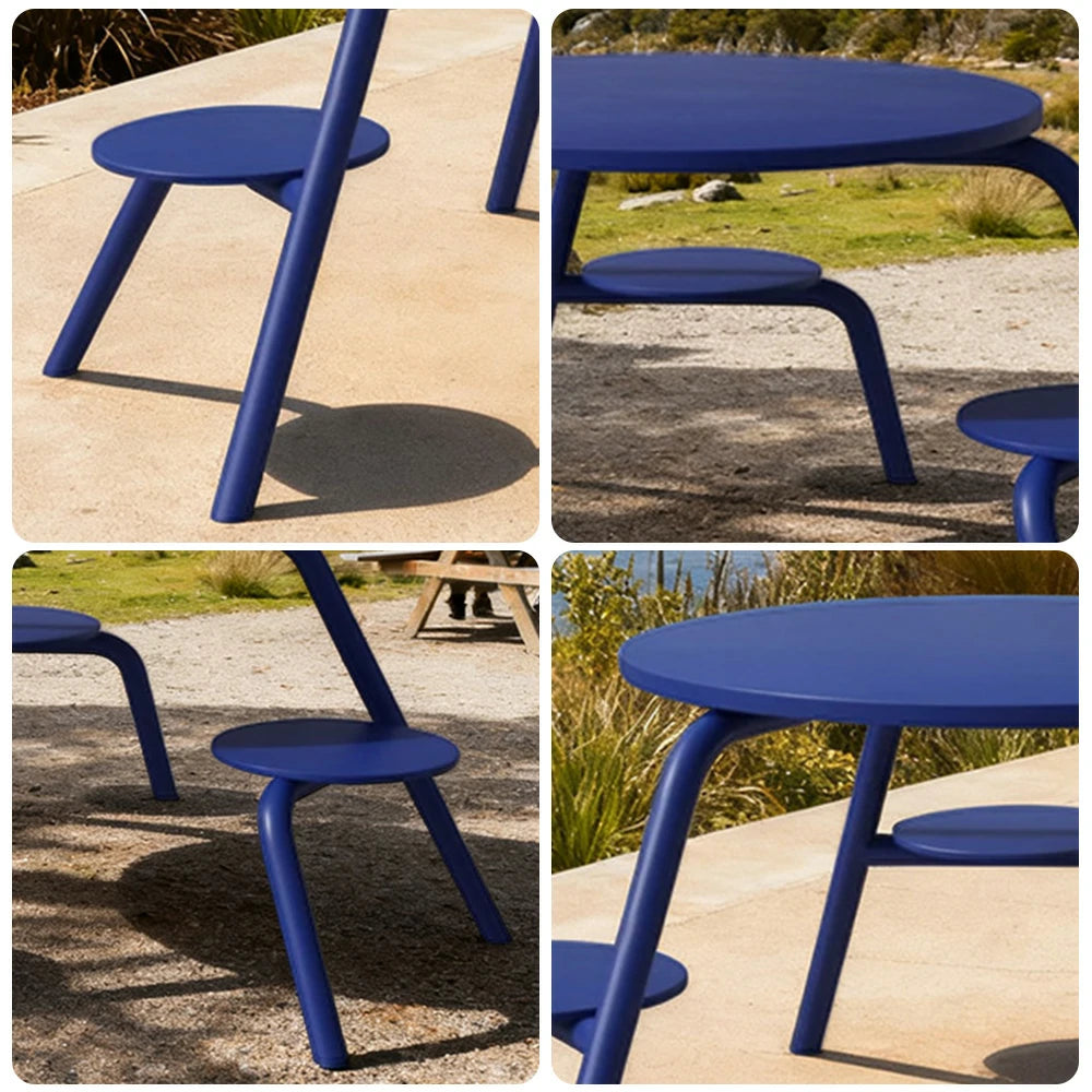 SOLARA Carbon Steel Table & Chair Set 3/4-Seater Ergonomic One-Piece Design High-Temp Coated Finish Stable Load-Bearing Structure - Blue
