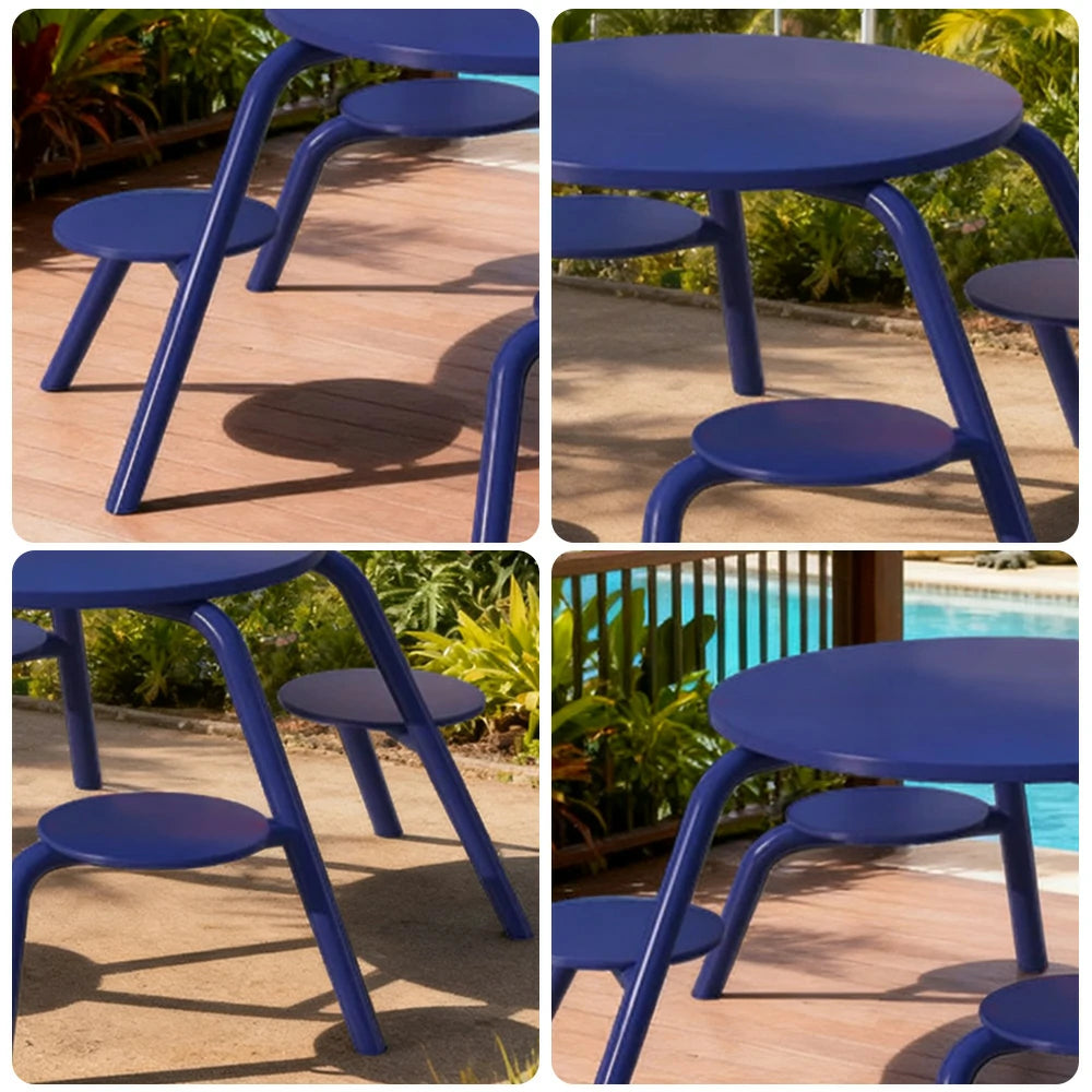 SOLARA Carbon Steel Table & Chair Set 3/4-Seater Ergonomic One-Piece Design High-Temp Coated Finish Stable Load-Bearing Structure - Blue