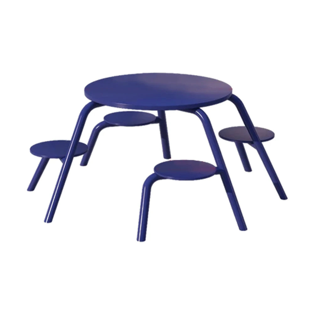SOLARA Carbon Steel Table & Chair Set 3/4-Seater Ergonomic One-Piece Design High-Temp Coated Finish Stable Load-Bearing Structure - Blue