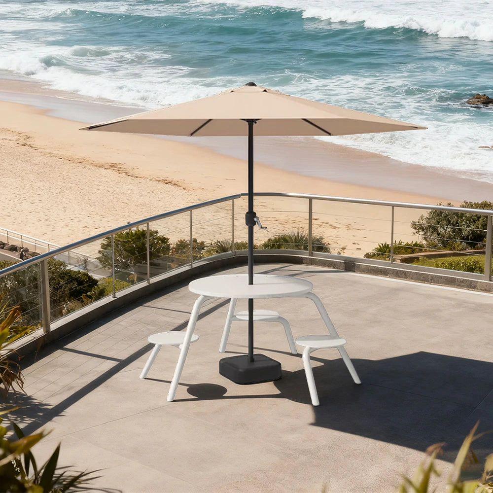 SOLARA Carbon Steel Table, Chair & Umbrella Set 3/4-Seater Ergonomic One-Piece Design High-Temp Coated Finish Stable Load-Bearing Structure - White
