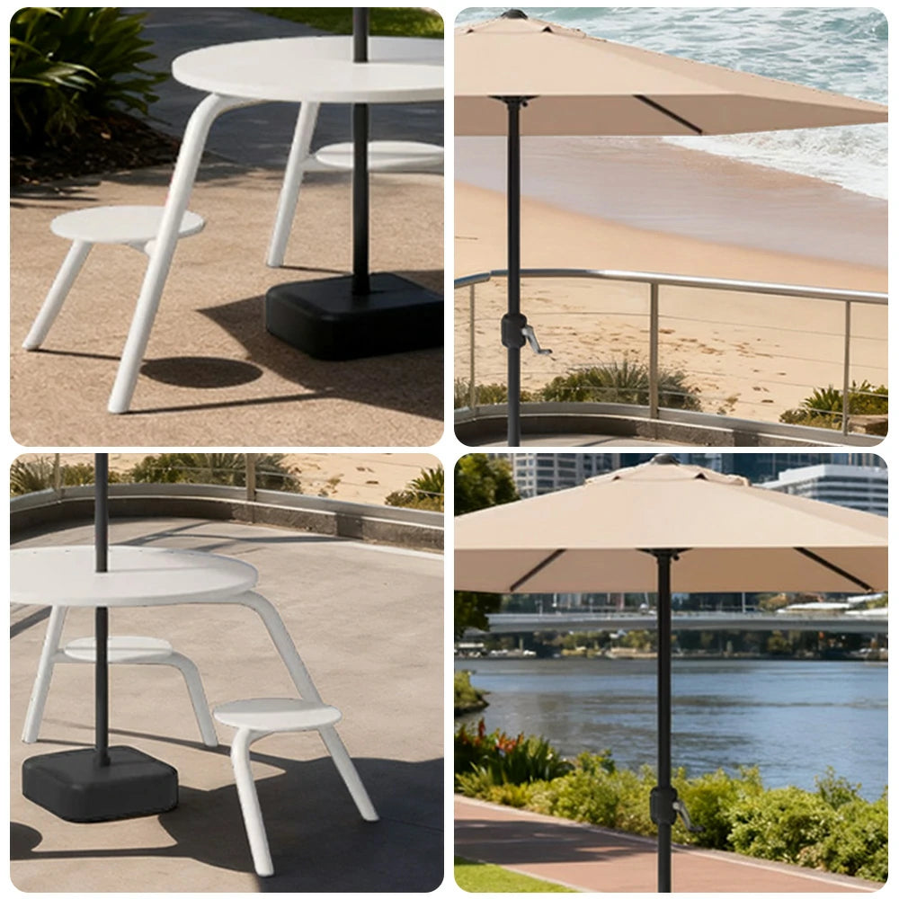 SOLARA Carbon Steel Table, Chair & Umbrella Set 3/4-Seater Ergonomic One-Piece Design High-Temp Coated Finish Stable Load-Bearing Structure - White
