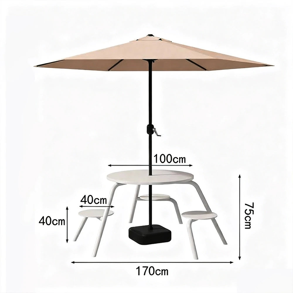 SOLARA Carbon Steel Table, Chair & Umbrella Set 3/4-Seater Ergonomic One-Piece Design High-Temp Coated Finish Stable Load-Bearing Structure - White