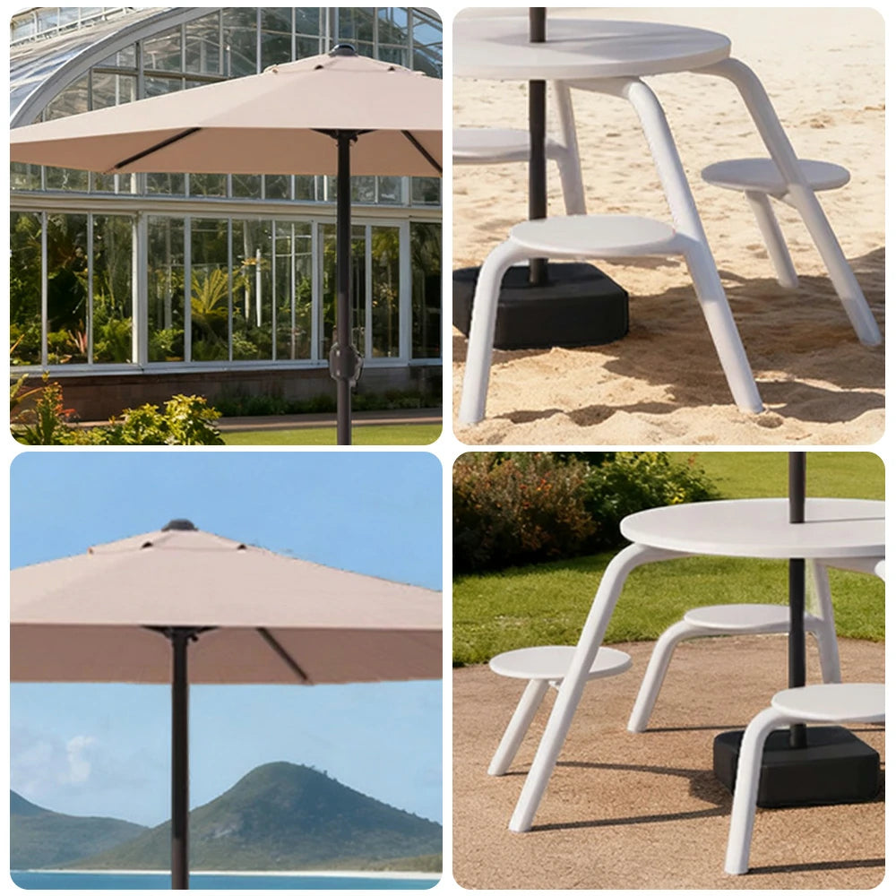 SOLARA Carbon Steel Table, Chair & Umbrella Set 3/4-Seater Ergonomic One-Piece Design High-Temp Coated Finish Stable Load-Bearing Structure - White
