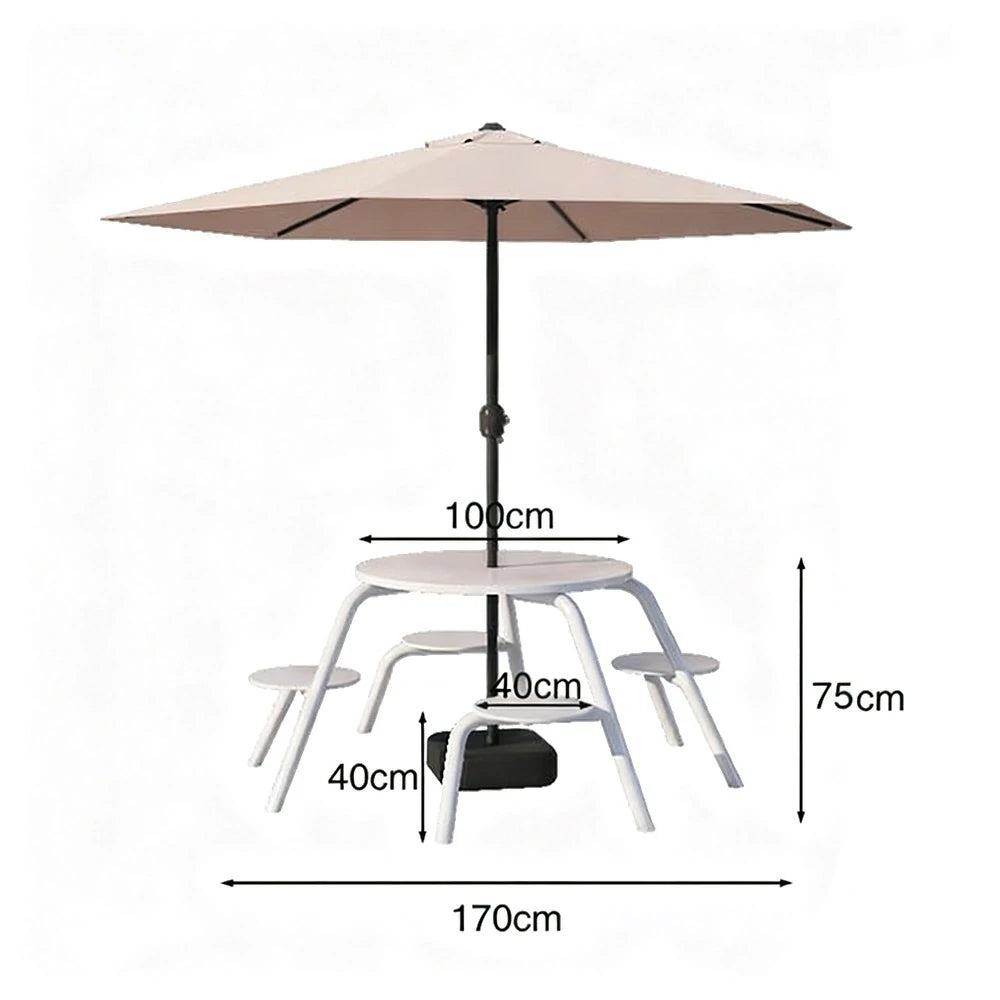 SOLARA Carbon Steel Table, Chair & Umbrella Set 3/4-Seater Ergonomic One-Piece Design High-Temp Coated Finish Stable Load-Bearing Structure - White