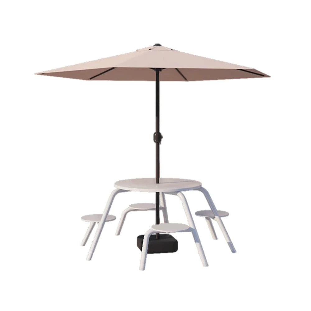 SOLARA Carbon Steel Table, Chair & Umbrella Set 3/4-Seater Ergonomic One-Piece Design High-Temp Coated Finish Stable Load-Bearing Structure - White