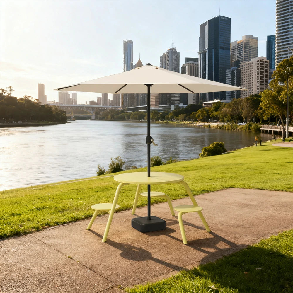 SOLARA Carbon Steel Table, Chair & Umbrella Set 3/4-Seater Ergonomic One-Piece Design High-Temp Coated Finish Stable Load-Bearing Structure - Yellow