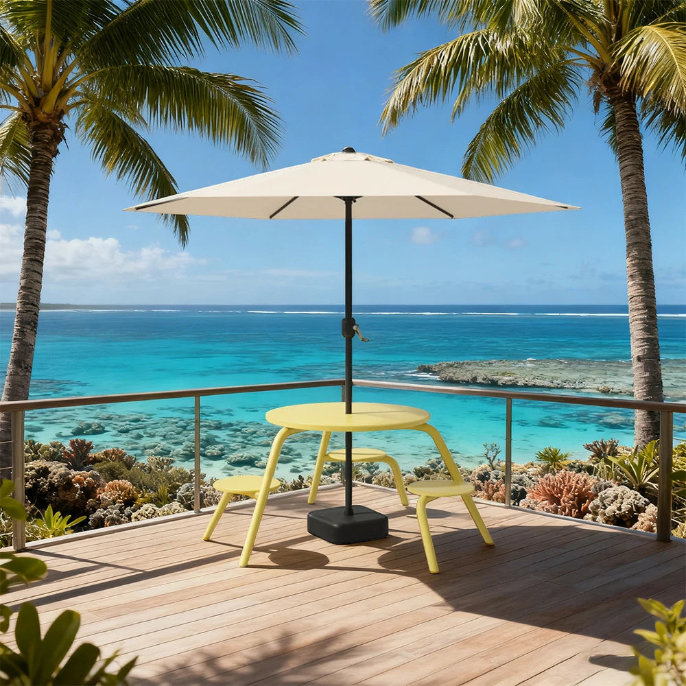 SOLARA Carbon Steel Table, Chair & Umbrella Set 3/4-Seater Ergonomic One-Piece Design High-Temp Coated Finish Stable Load-Bearing Structure - Yellow