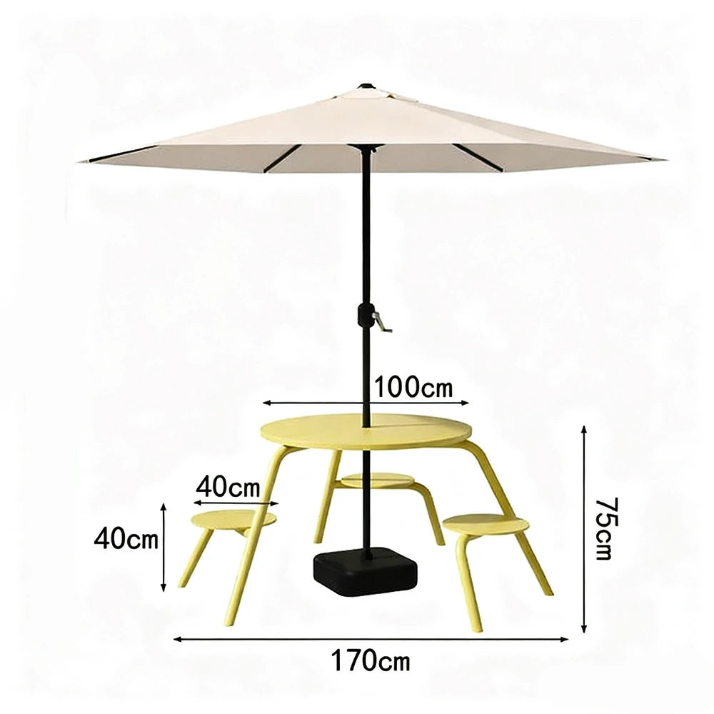 SOLARA Carbon Steel Table, Chair & Umbrella Set 3/4-Seater Ergonomic One-Piece Design High-Temp Coated Finish Stable Load-Bearing Structure - Yellow