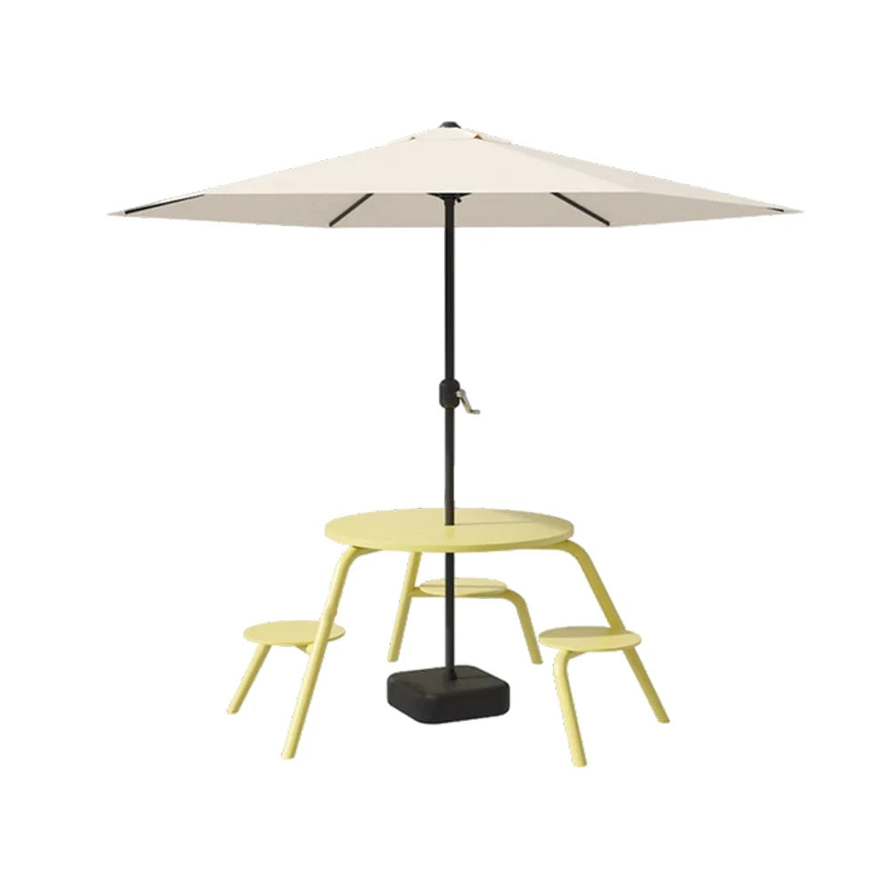 SOLARA Carbon Steel Table, Chair & Umbrella Set 3/4-Seater Ergonomic One-Piece Design High-Temp Coated Finish Stable Load-Bearing Structure - Yellow