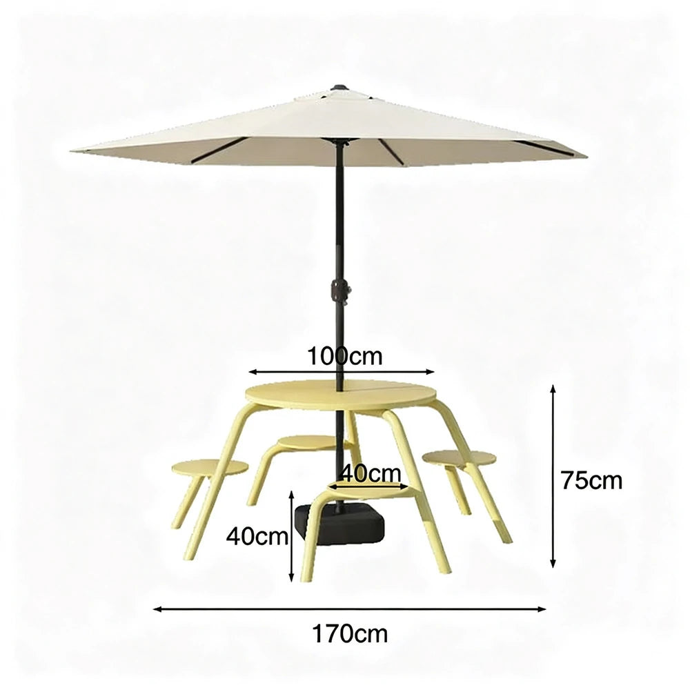 SOLARA Carbon Steel Table, Chair & Umbrella Set 3/4-Seater Ergonomic One-Piece Design High-Temp Coated Finish Stable Load-Bearing Structure - Yellow