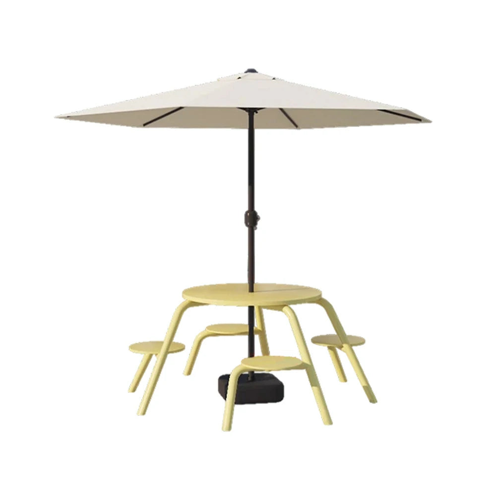 SOLARA Carbon Steel Table, Chair & Umbrella Set 3/4-Seater Ergonomic One-Piece Design High-Temp Coated Finish Stable Load-Bearing Structure - Yellow