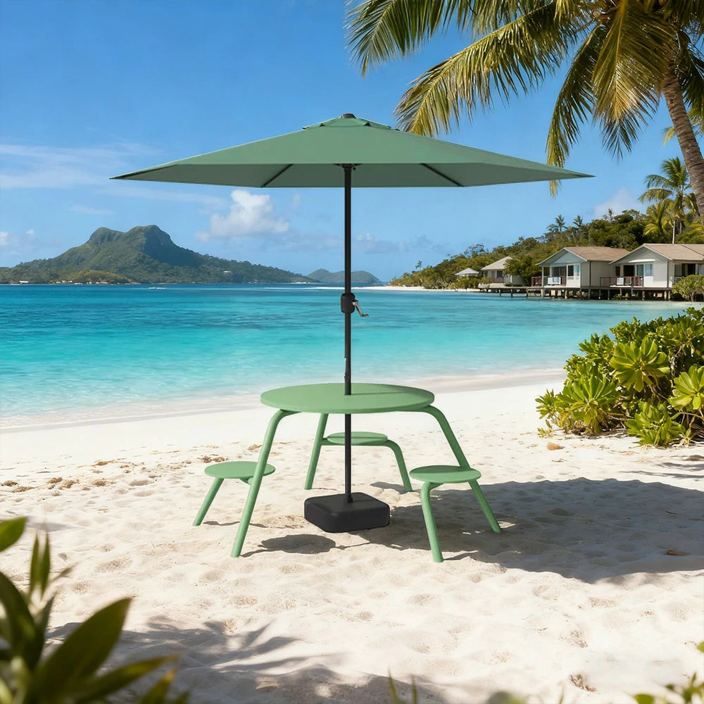 SOLARA Carbon Steel Table, Chair & Umbrella Set 3/4-Seater Ergonomic One-Piece Design High-Temp Coated Finish Stable Load-Bearing Structure - Green