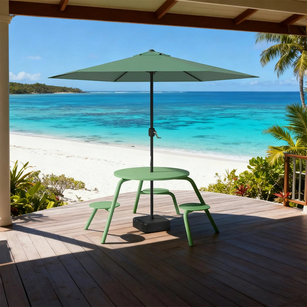 SOLARA Carbon Steel Table, Chair & Umbrella Set 3/4-Seater Ergonomic One-Piece Design High-Temp Coated Finish Stable Load-Bearing Structure - Green