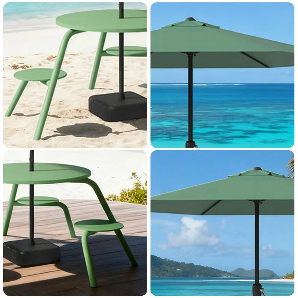 SOLARA Carbon Steel Table, Chair & Umbrella Set 3/4-Seater Ergonomic One-Piece Design High-Temp Coated Finish Stable Load-Bearing Structure - Green