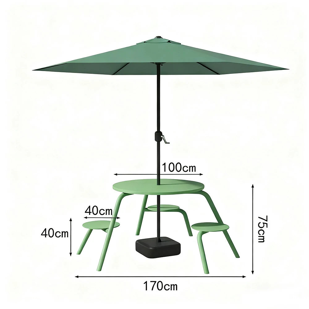 SOLARA Carbon Steel Table, Chair & Umbrella Set 3/4-Seater Ergonomic One-Piece Design High-Temp Coated Finish Stable Load-Bearing Structure - Green