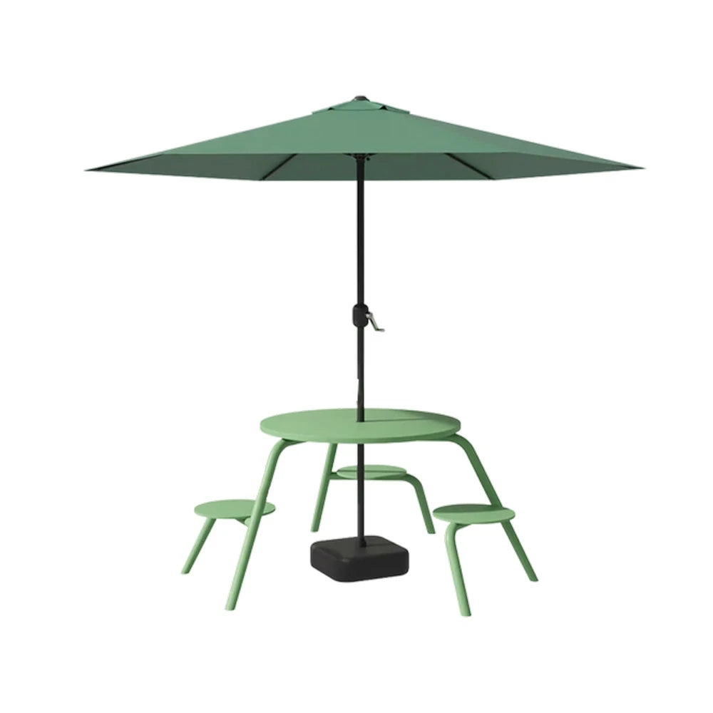 SOLARA Carbon Steel Table, Chair & Umbrella Set 3/4-Seater Ergonomic One-Piece Design High-Temp Coated Finish Stable Load-Bearing Structure - Green