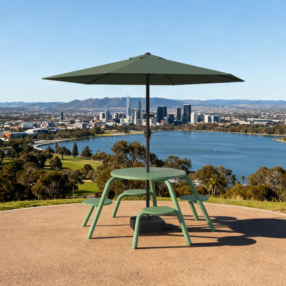 SOLARA Carbon Steel Table, Chair & Umbrella Set 3/4-Seater Ergonomic One-Piece Design High-Temp Coated Finish Stable Load-Bearing Structure - Green