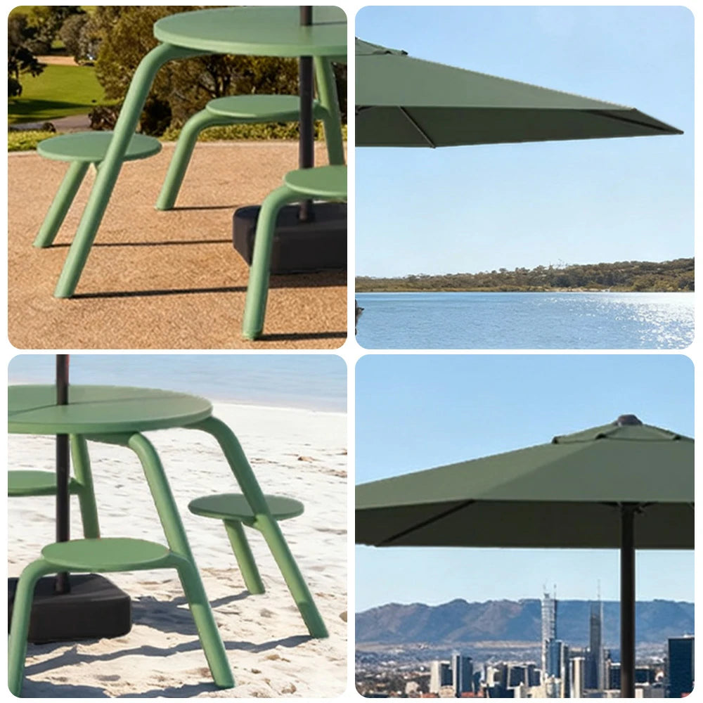 SOLARA Carbon Steel Table, Chair & Umbrella Set 3/4-Seater Ergonomic One-Piece Design High-Temp Coated Finish Stable Load-Bearing Structure - Green