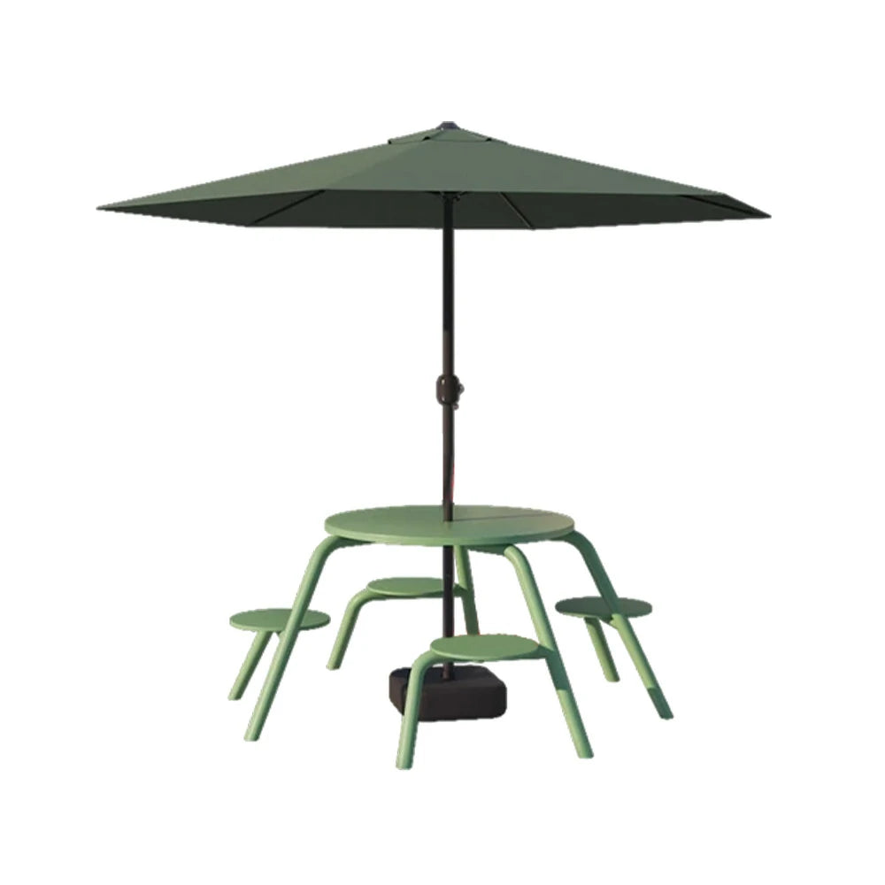 SOLARA Carbon Steel Table, Chair & Umbrella Set 3/4-Seater Ergonomic One-Piece Design High-Temp Coated Finish Stable Load-Bearing Structure - Green