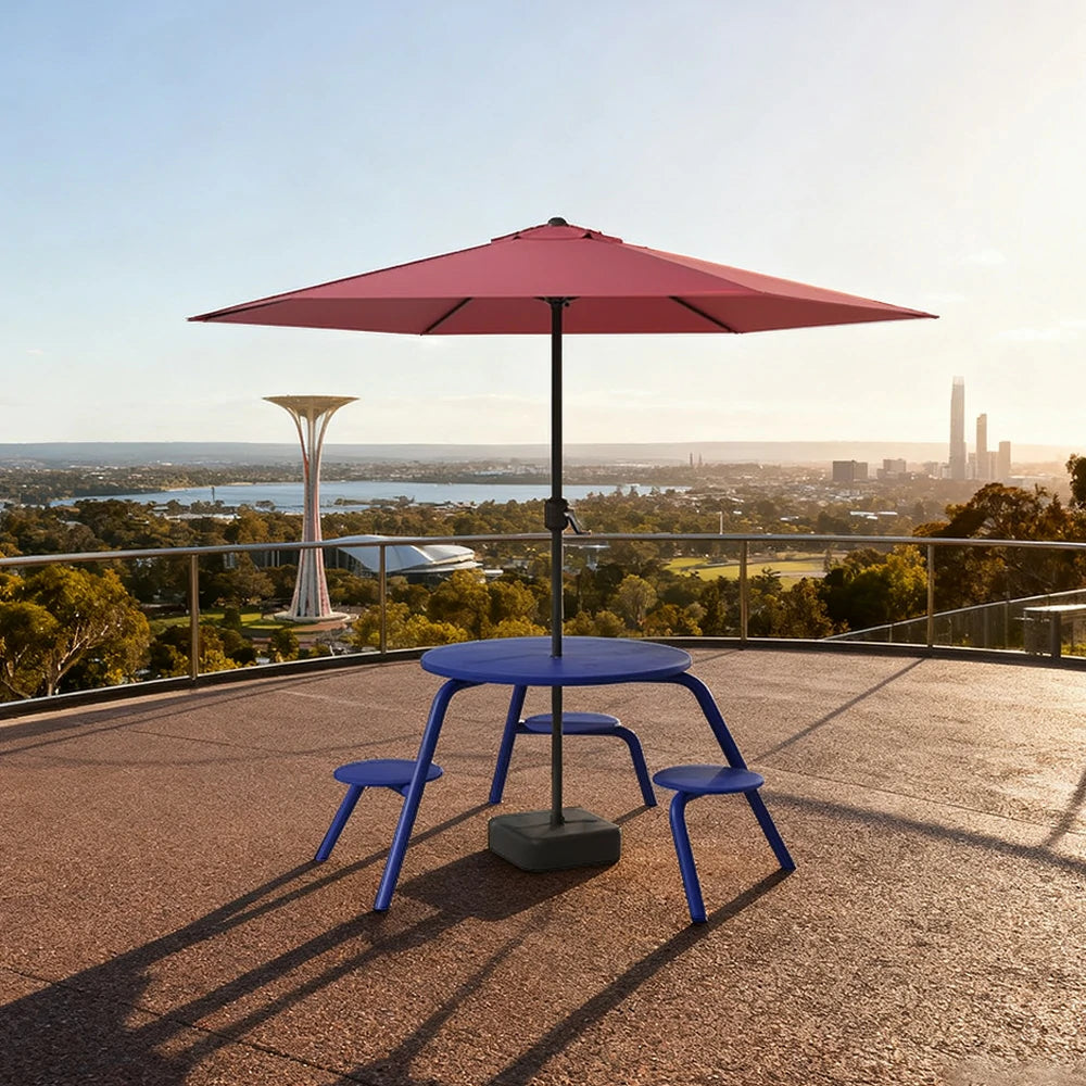 SOLARA Carbon Steel Table, Chair & Umbrella Set 3/4-Seater Ergonomic One-Piece Design High-Temp Coated Finish Stable Load-Bearing Structure - Blue