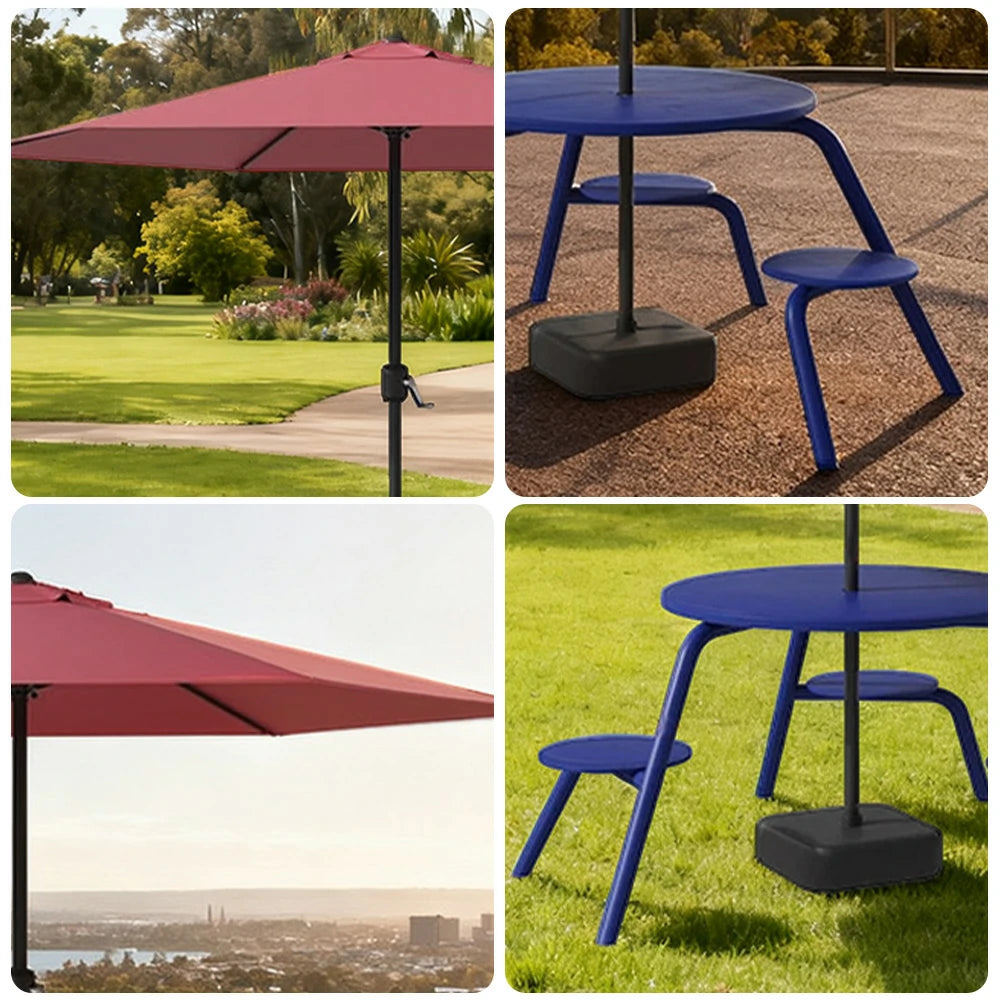 SOLARA Carbon Steel Table, Chair & Umbrella Set 3/4-Seater Ergonomic One-Piece Design High-Temp Coated Finish Stable Load-Bearing Structure - Blue