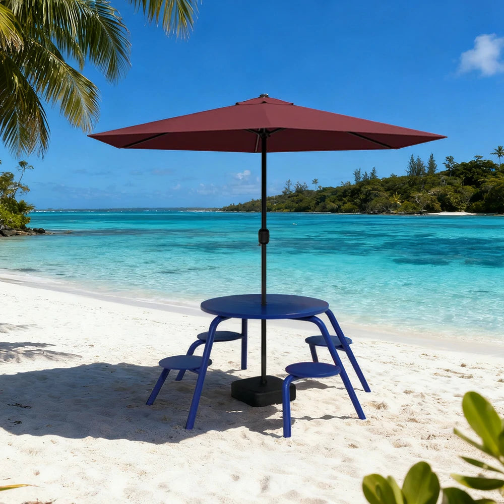 SOLARA Carbon Steel Table, Chair & Umbrella Set 3/4-Seater Ergonomic One-Piece Design High-Temp Coated Finish Stable Load-Bearing Structure - Blue