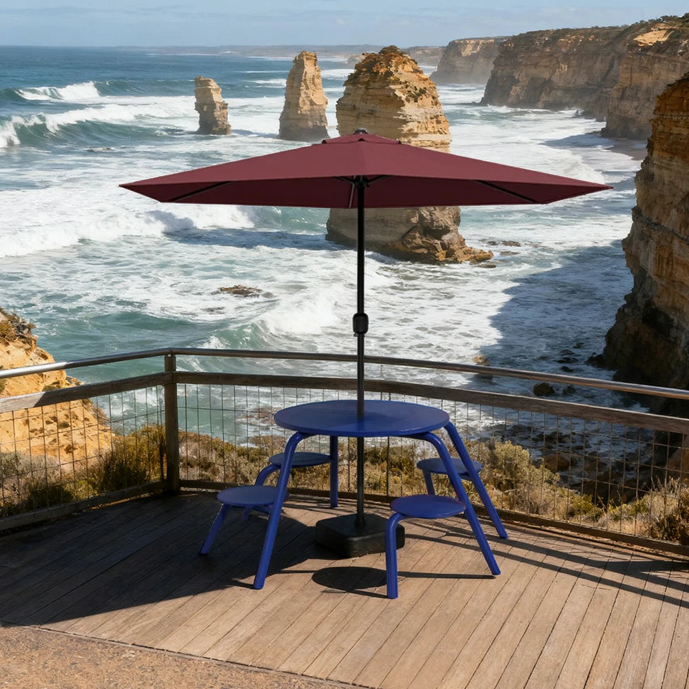 SOLARA Carbon Steel Table, Chair & Umbrella Set 3/4-Seater Ergonomic One-Piece Design High-Temp Coated Finish Stable Load-Bearing Structure - Blue