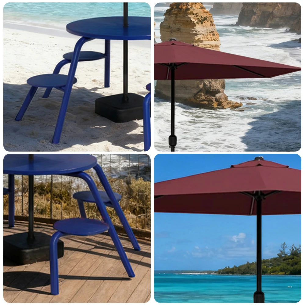 SOLARA Carbon Steel Table, Chair & Umbrella Set 3/4-Seater Ergonomic One-Piece Design High-Temp Coated Finish Stable Load-Bearing Structure - Blue
