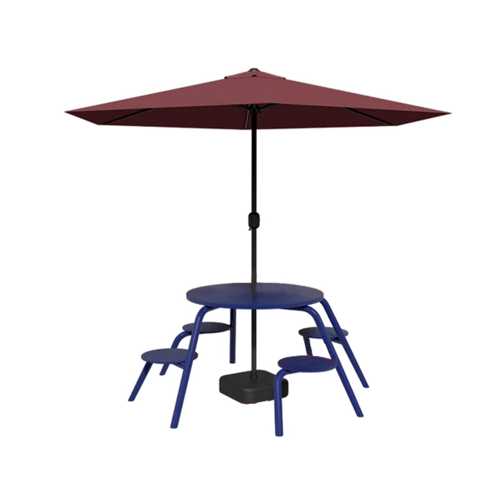 SOLARA Carbon Steel Table, Chair & Umbrella Set 3/4-Seater Ergonomic One-Piece Design High-Temp Coated Finish Stable Load-Bearing Structure - Blue