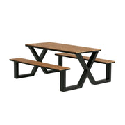 SOLARA Outdoor Table and Chair Set 150cm Waterproof Sun Resistant Plastic Wood Top Carbon Steel Frame Stable Anti Corrosion - Black