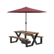 SOLARA Outdoor Table, Chair & Umbrella Set 120/160/200cm Waterproof Sun-Resistant Plastic-Wood Surface Carbon Steel Frame Stable Anti-Corrosion Design - Black
