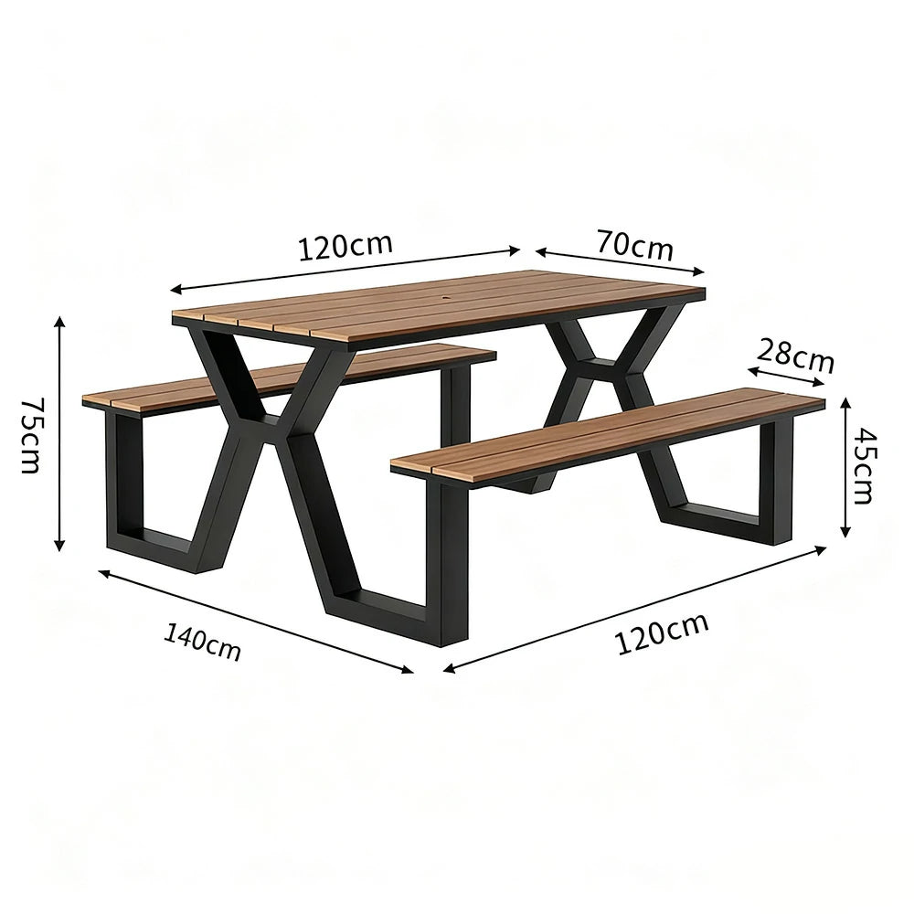 SOLARA Outdoor Table & Chair Set 120/160/200cm Eco-Friendly Waterproof Sunproof Plastic-Wood Surface Durable Anti-Oxidation Steel Frame - Black
