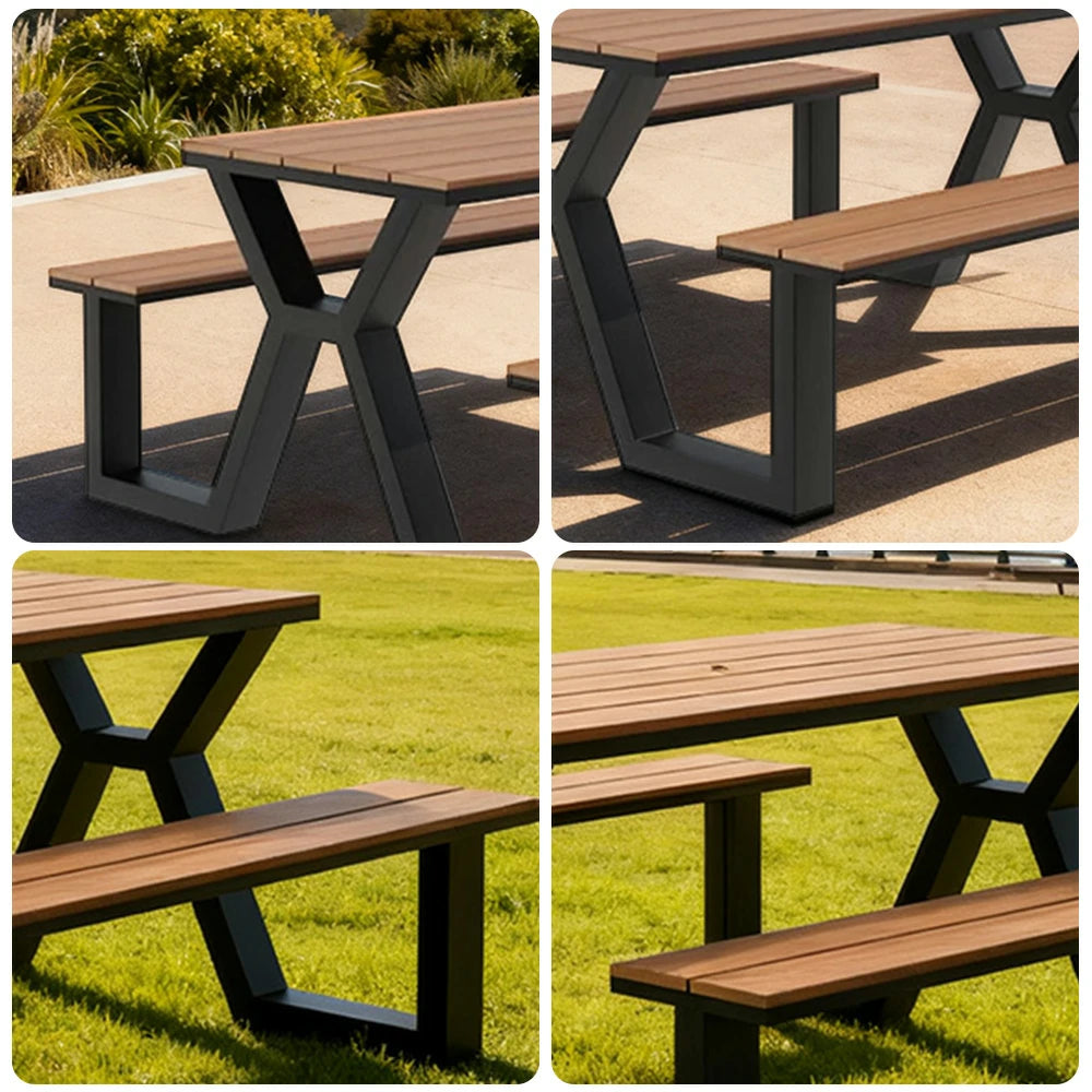 SOLARA Outdoor Table & Chair Set 120/160/200cm Eco-Friendly Waterproof Sunproof Plastic-Wood Surface Durable Anti-Oxidation Steel Frame - Black