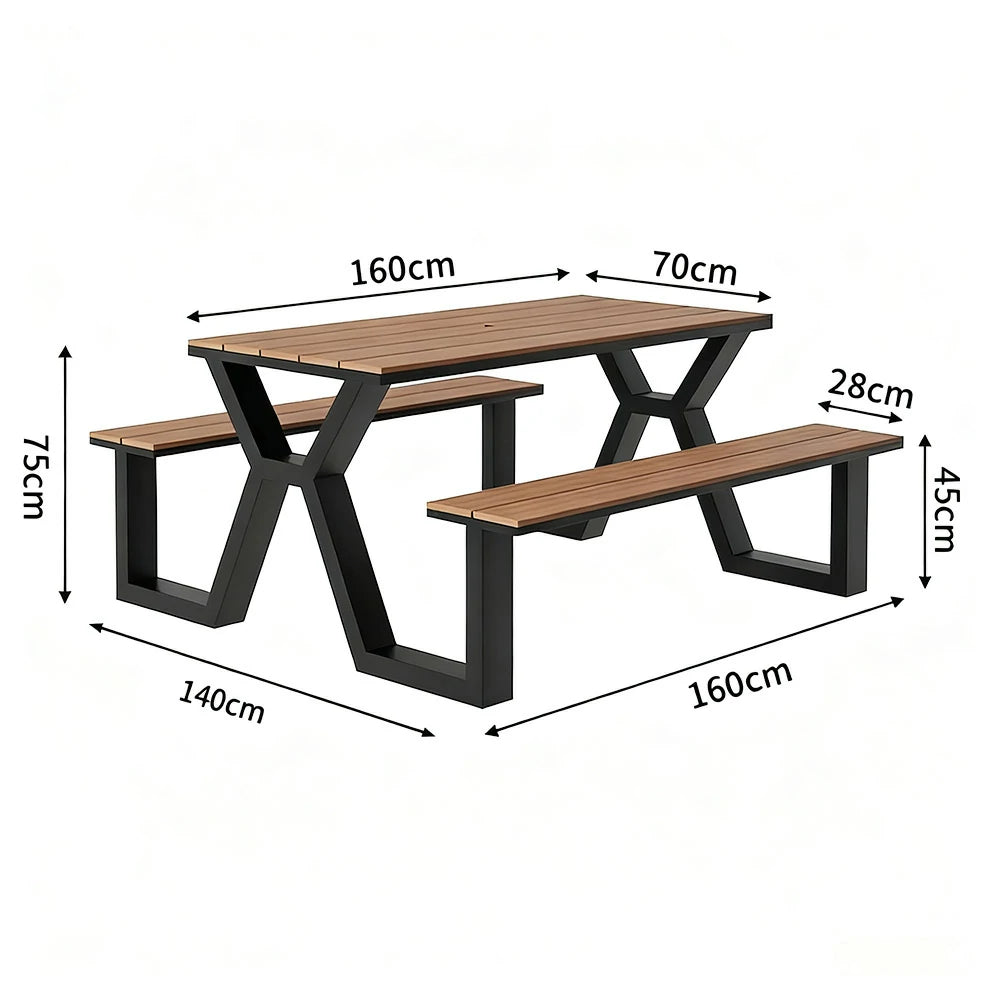 SOLARA Outdoor Table & Chair Set 120/160/200cm Eco-Friendly Waterproof Sunproof Plastic-Wood Surface Durable Anti-Oxidation Steel Frame - Black