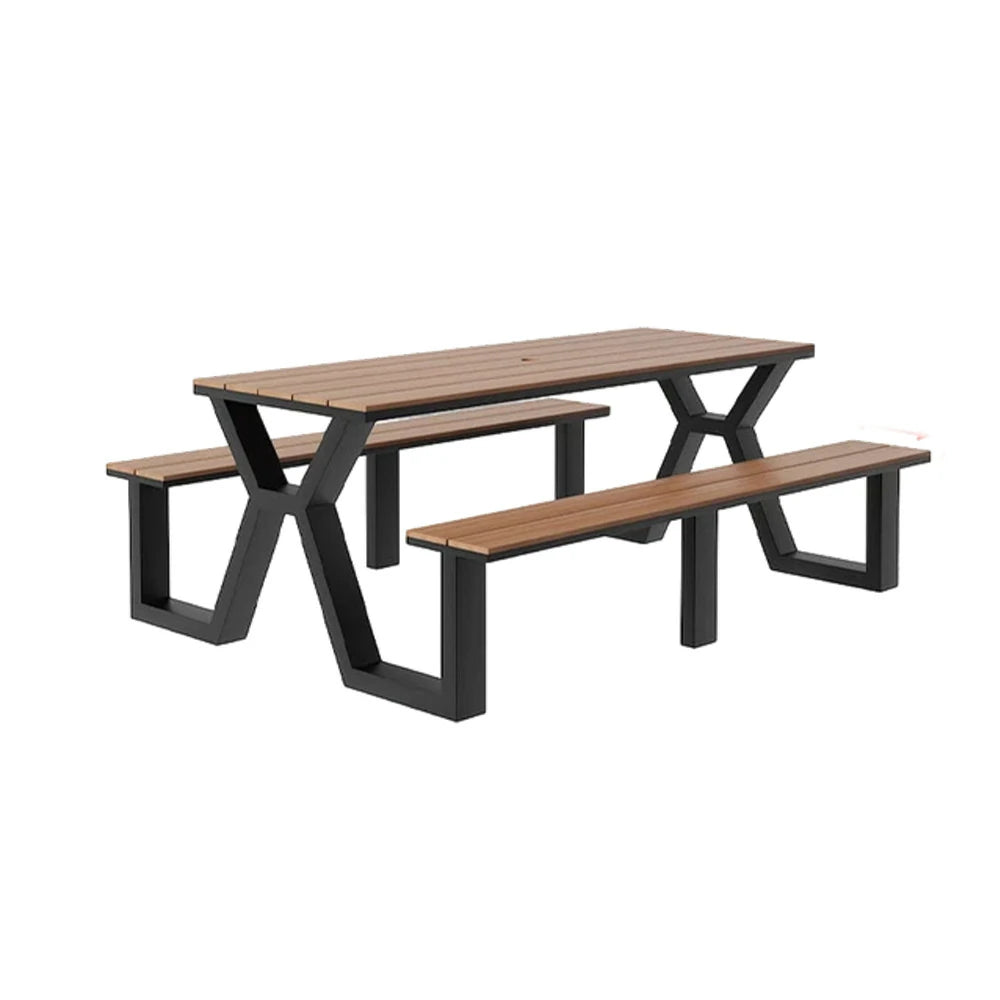 SOLARA Outdoor Table & Chair Set 120/160/200cm Eco-Friendly Waterproof Sunproof Plastic-Wood Surface Durable Anti-Oxidation Steel Frame - Black