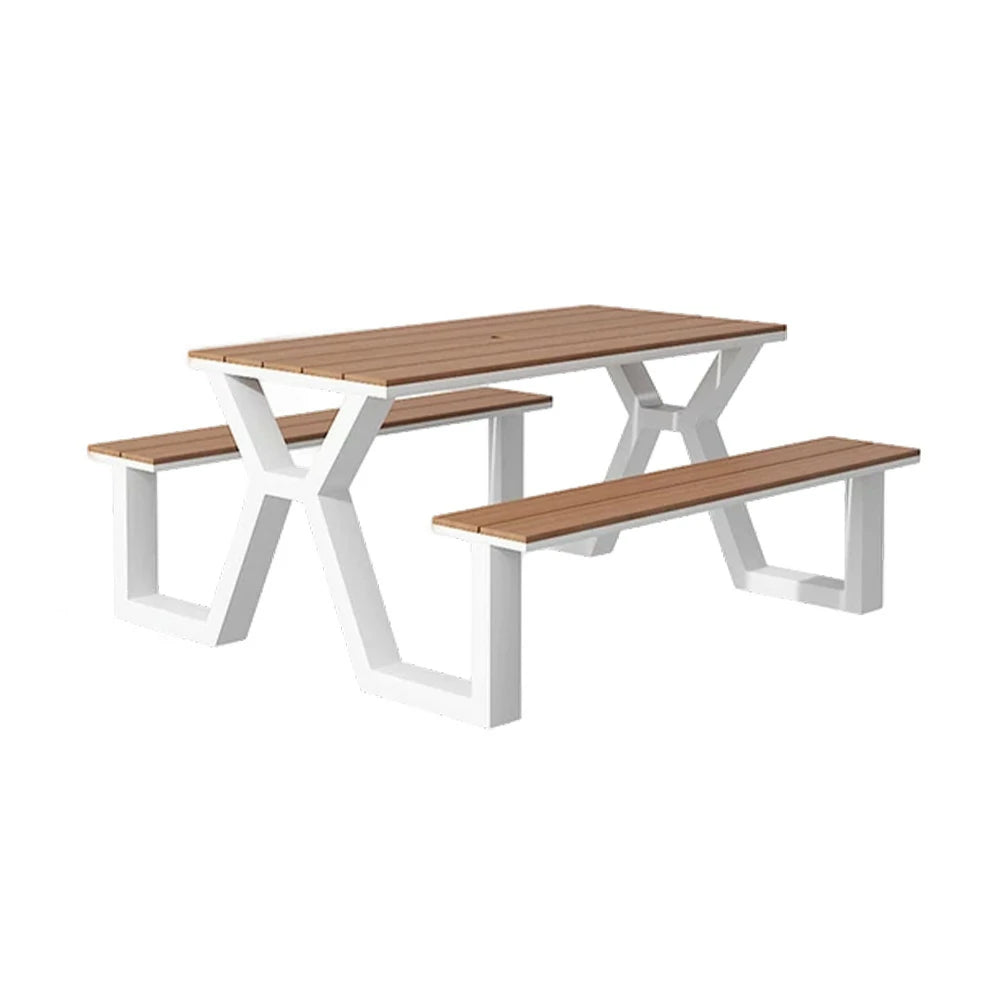 SOLARA Outdoor Table & Chair Set 120/160/200cm Eco-Friendly Waterproof Sunproof Plastic-Wood Surface Durable Anti-Oxidation Steel Frame - White