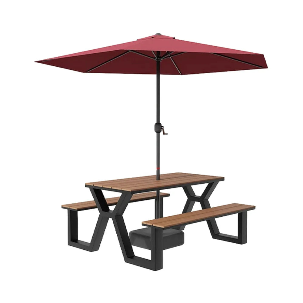 SOLARA Outdoor Table, Chair & Umbrella Set 120/160/200cm Eco-Friendly Waterproof Sunproof Plastic-Wood Surface Durable Anti-Oxidation Steel Frame - Black