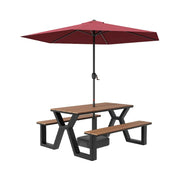 SOLARA Outdoor Table, Chair & Umbrella Set 120/160/200cm Eco-Friendly Waterproof Sunproof Plastic-Wood Surface Durable Anti-Oxidation Steel Frame - Black