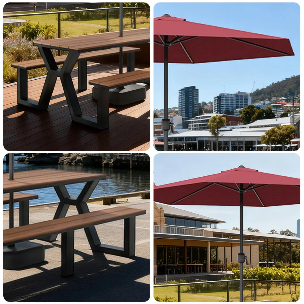 SOLARA Outdoor Table, Chair & Umbrella Set 120/160/200cm Eco-Friendly Waterproof Sunproof Plastic-Wood Surface Durable Anti-Oxidation Steel Frame - Black