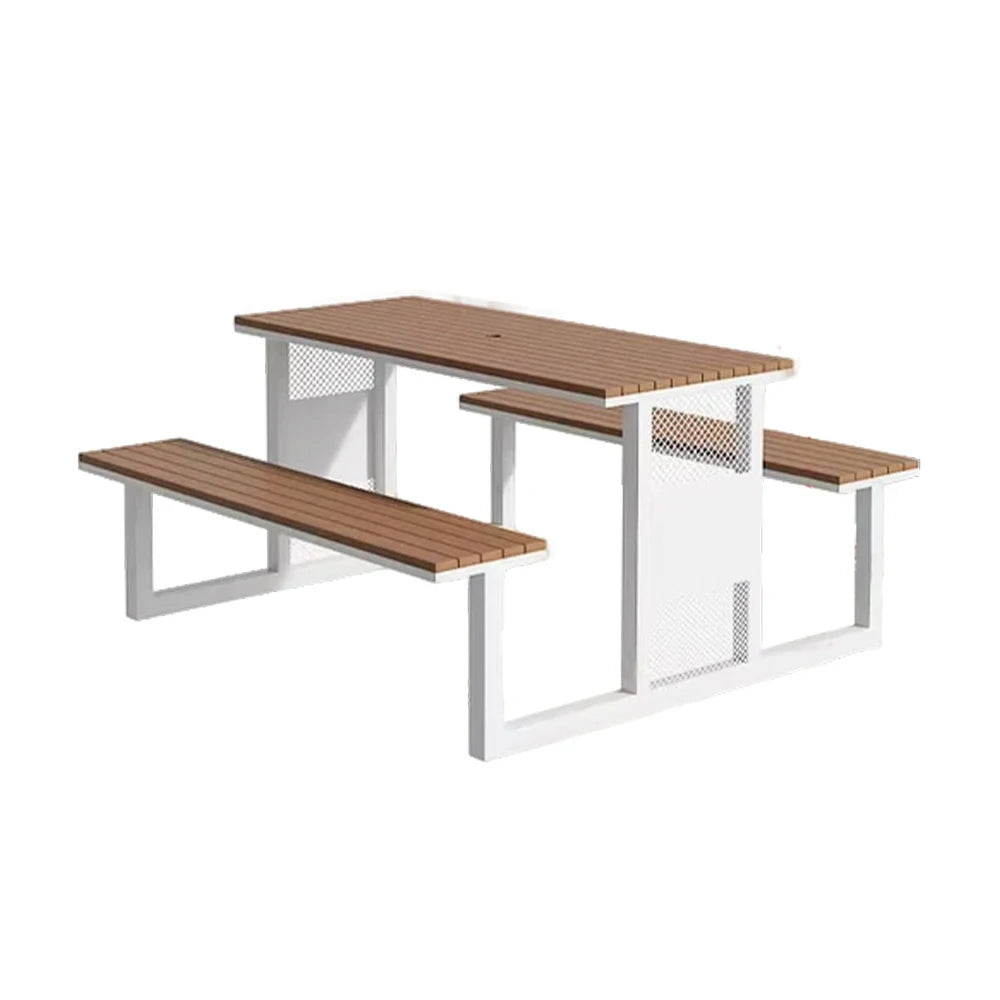 SOLARA Outdoor Table & Chair Set 120/160/200cm High-Temp Coated Steel Frame Strong Load-Bearing Waterproof Plastic-Wood Smooth Finish - White