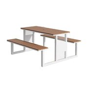 SOLARA Outdoor Table & Chair Set 120/160/200cm High-Temp Coated Steel Frame Strong Load-Bearing Waterproof Plastic-Wood Smooth Finish - White