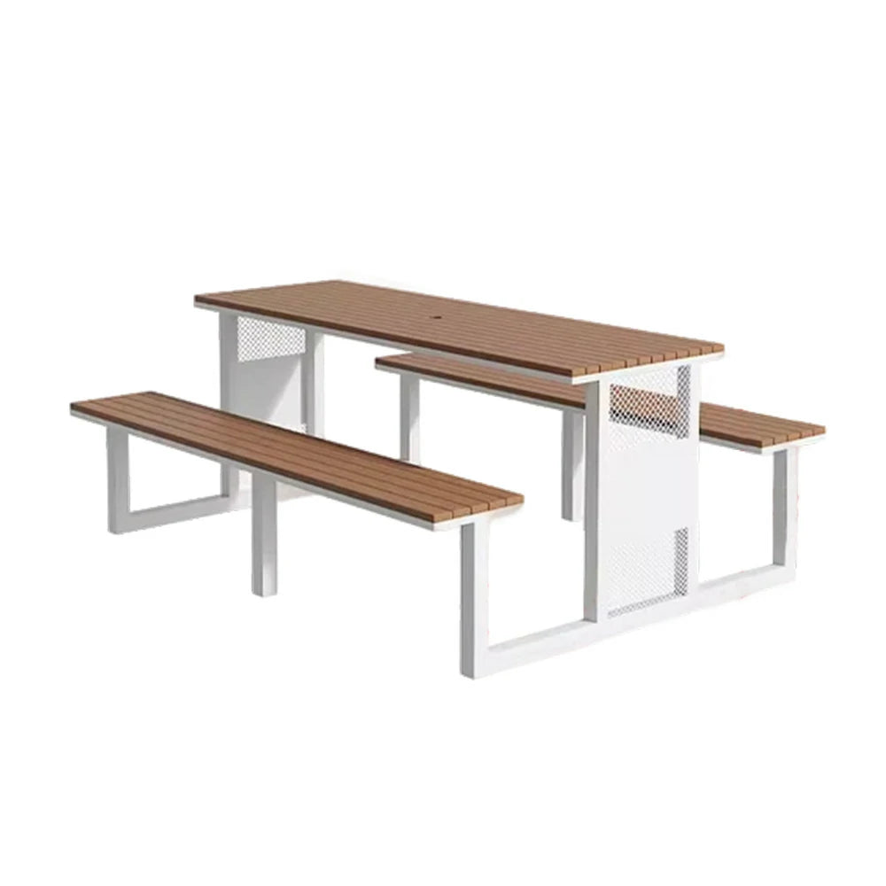 SOLARA Outdoor Table & Chair Set 120/160/200cm High-Temp Coated Steel Frame Strong Load-Bearing Waterproof Plastic-Wood Smooth Finish - White